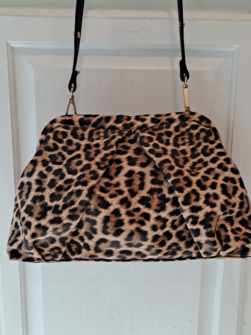 WILD Leopard Textured PU Print Shoulder Clutch Bag Black & Brown Lightweight